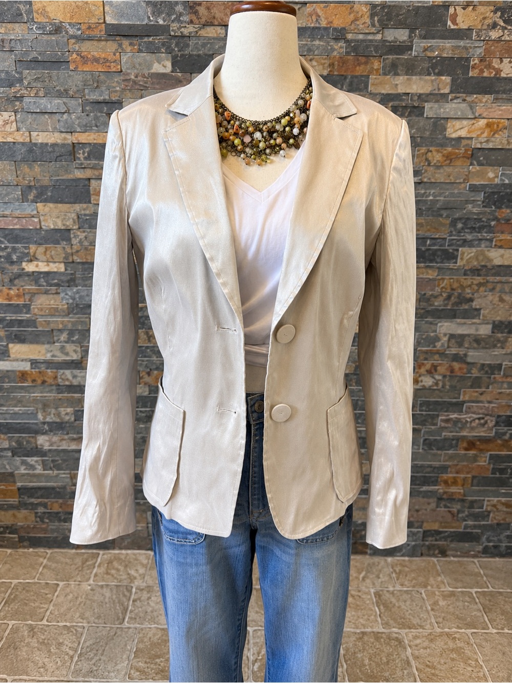 Lafayette 148 Shimmery Cream Single-Breasted Blazer